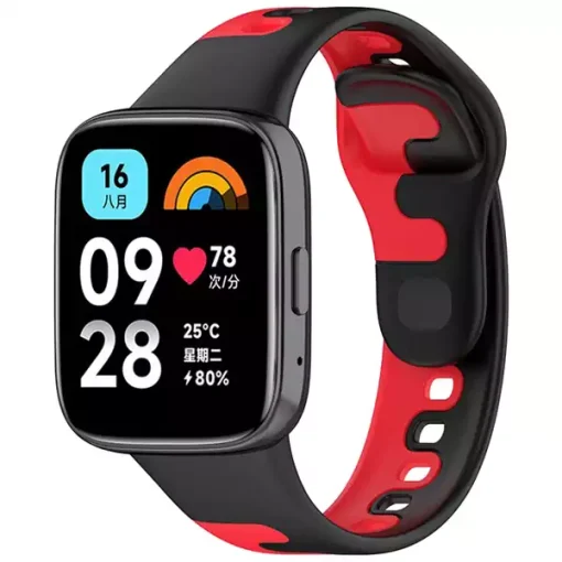 بند سیلیکونی ساعت هوشمند Redmi Watch 3 Lite/Active - مشکی قرمز