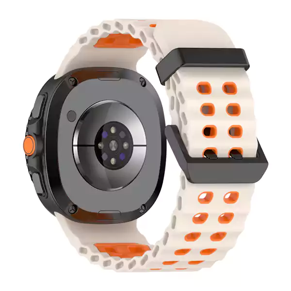Samsung Galaxy Watch 8 Marine Cream Black بند سیلیکونی گلکسی واچ 8 سامسونگ طرح Marine - کرم نارنجی